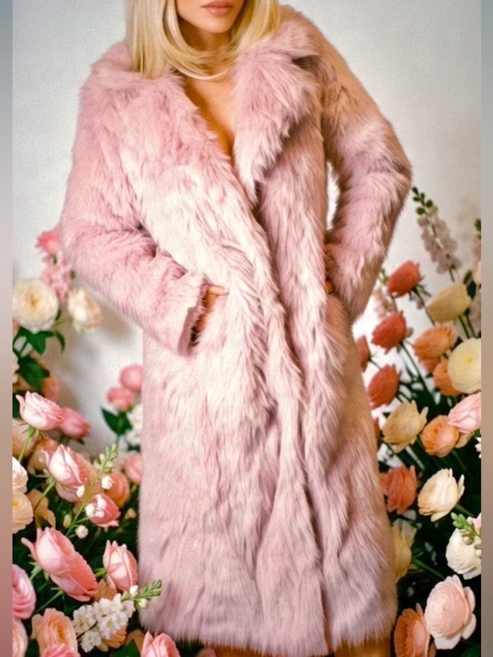 🎀🌷 Blush Pink Faux Fur Long Coat 🌷🎀 NWT